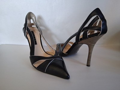 Laundry By Shelli Segal Size 9 Black Silver High Heel Strappy Pumps