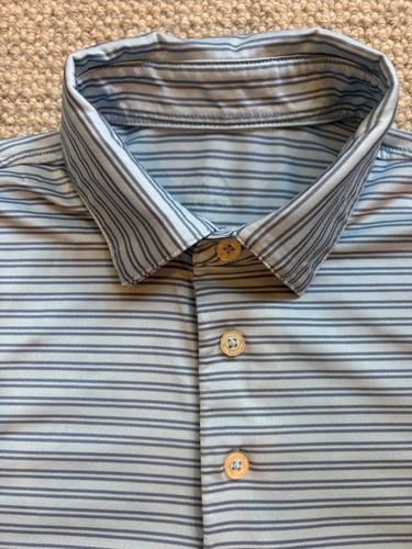 Southern Tide Men’s Light Blue Striped Performance Polo Shirt - Size Small