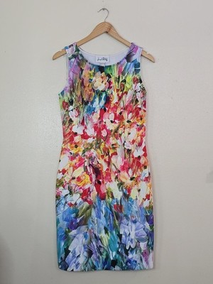 Joseph Ribkoff Womens 10 Floral Sheath Midi Dress Sleeveless Stretch Multicolor