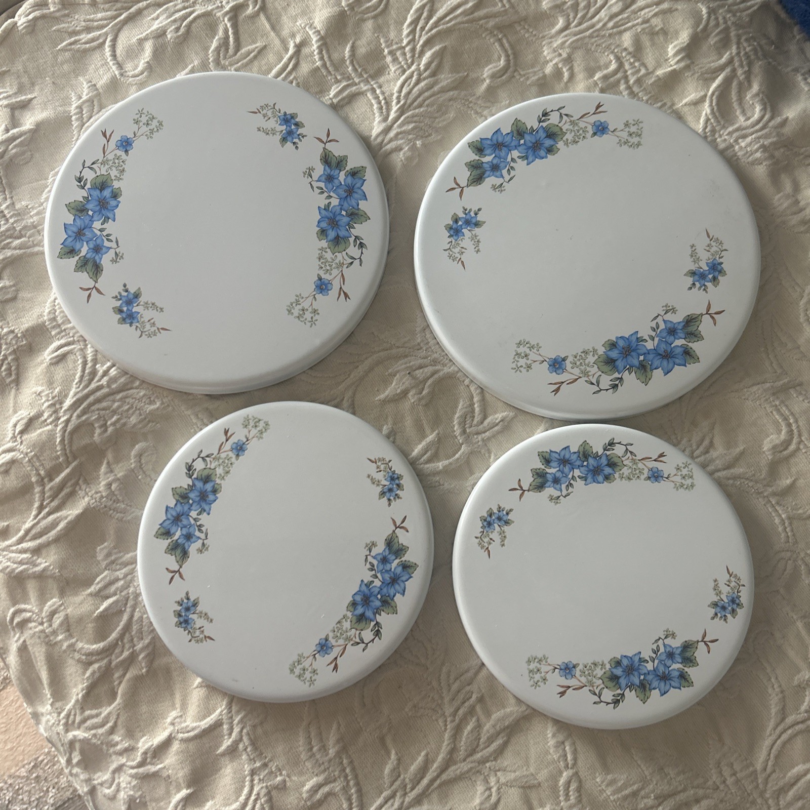 Set Of 4 Steel Stovetop Burner Covers 2-10", 2-8" Blue Flowers On Vine Free Ship