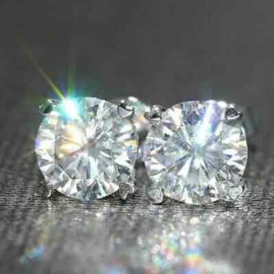 4Ct Lab Created Diamond Heart Prong Stud Earrings 14K White Gold Finish