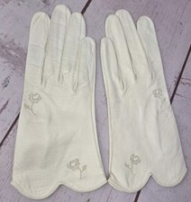 Vintage Womens Leather Gloves Western Germany Embroidered Size 7 Washable