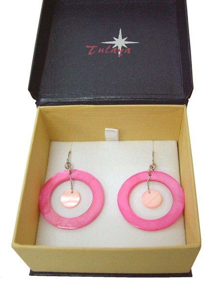 (33165) PAREJA DE PENDIENTES BISUTERIA EN CAJA REGALO AROS ROSA TRANSPARENTE