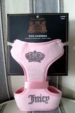 Juicy Couture Pink Dog Harness Size Large Bling Crown And Juicy Mesh Padding NWT