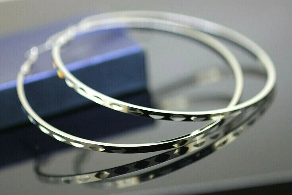 18k 18ct White Gold Filled GF Pattern Large 8cm Hoop Earrings E-A768 Gift Woman - Image 2 of 4