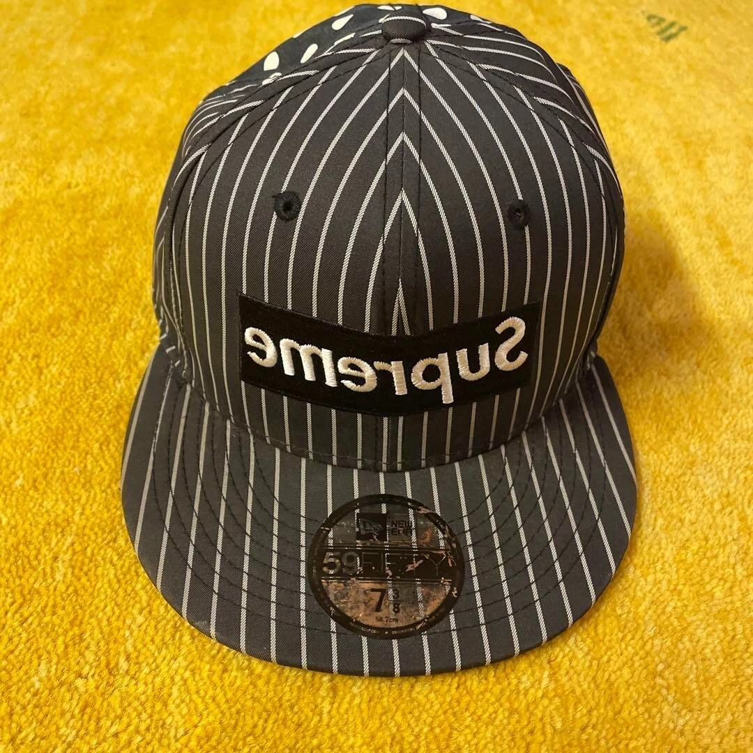 suprême x Comme Des Garcons CHAPEAU 7 3/8 NOIR New Era chapeau casquette de baseball à points rayés