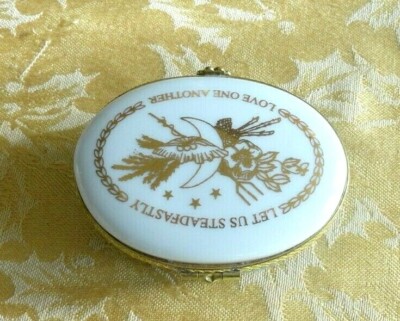 Ronda Roush Studio Hand Painted Gild Oval Trinket Box Love One Another