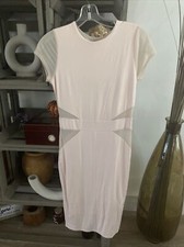 Black Bead Boutique Spandex/Cotton Dress SZ Large Fitted Bodycon Blush Pink Mesh