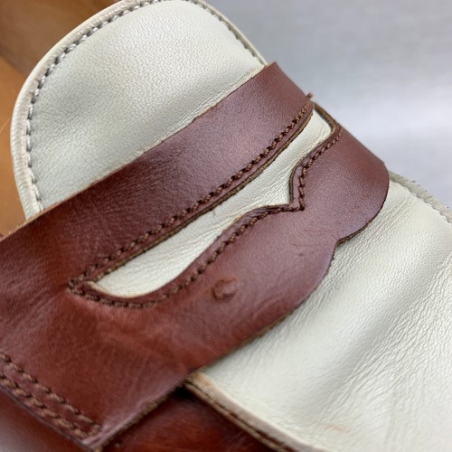 Ralph Lauren Penny Loafers Brown/White Leather Almond Toe Flat Shoes Size 9AA - Picture 13 of 13