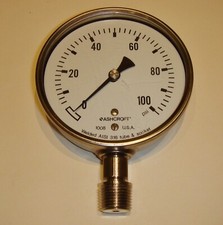 Ashcroft Pressure Gauge 0-100 PSI Welded AISI 316 tube  socket made in USA