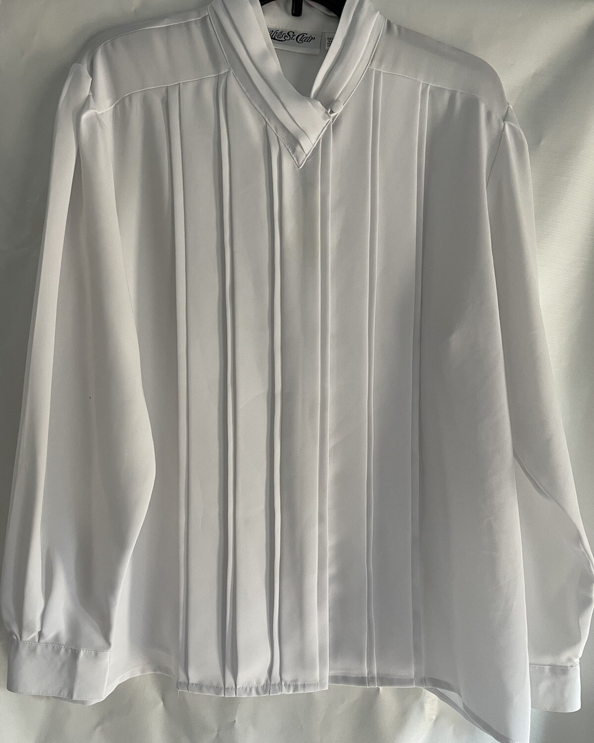 SAINT LAURENT Camicia vintage Yves St. Clair bianca a pieghe top abbottonata taglia 16 ottime condizioni