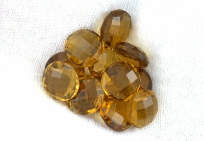 One 8mm Round Double Sided Facet Saucer Checkerboard Madeira Citrine Gemstone 