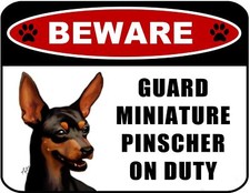 Blinking Red LED Beware Guard Miniature Pinscher On Duty 11.5" x 9" Sign