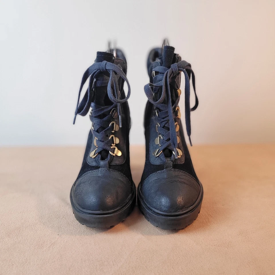 Botas de cuero Guess vintage para mujer 9 tacones negro gamuza bloque botín taco años 90 Y2K Foto 4 de 4