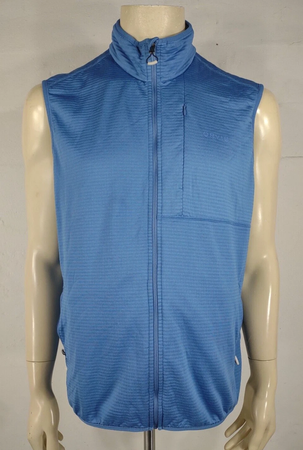 Orvis blue full zip waffle knit lined lightweight outdoor vest mens Large