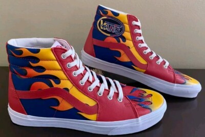 red yellow and blue high top vans
