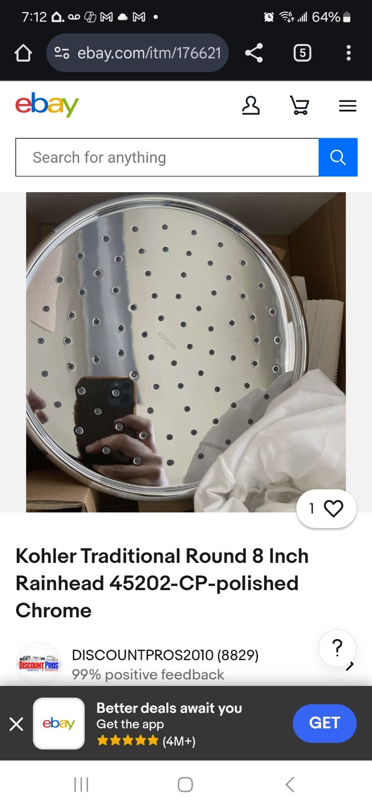 Kohler  Round Rainhead Polished Chrome 8 inch