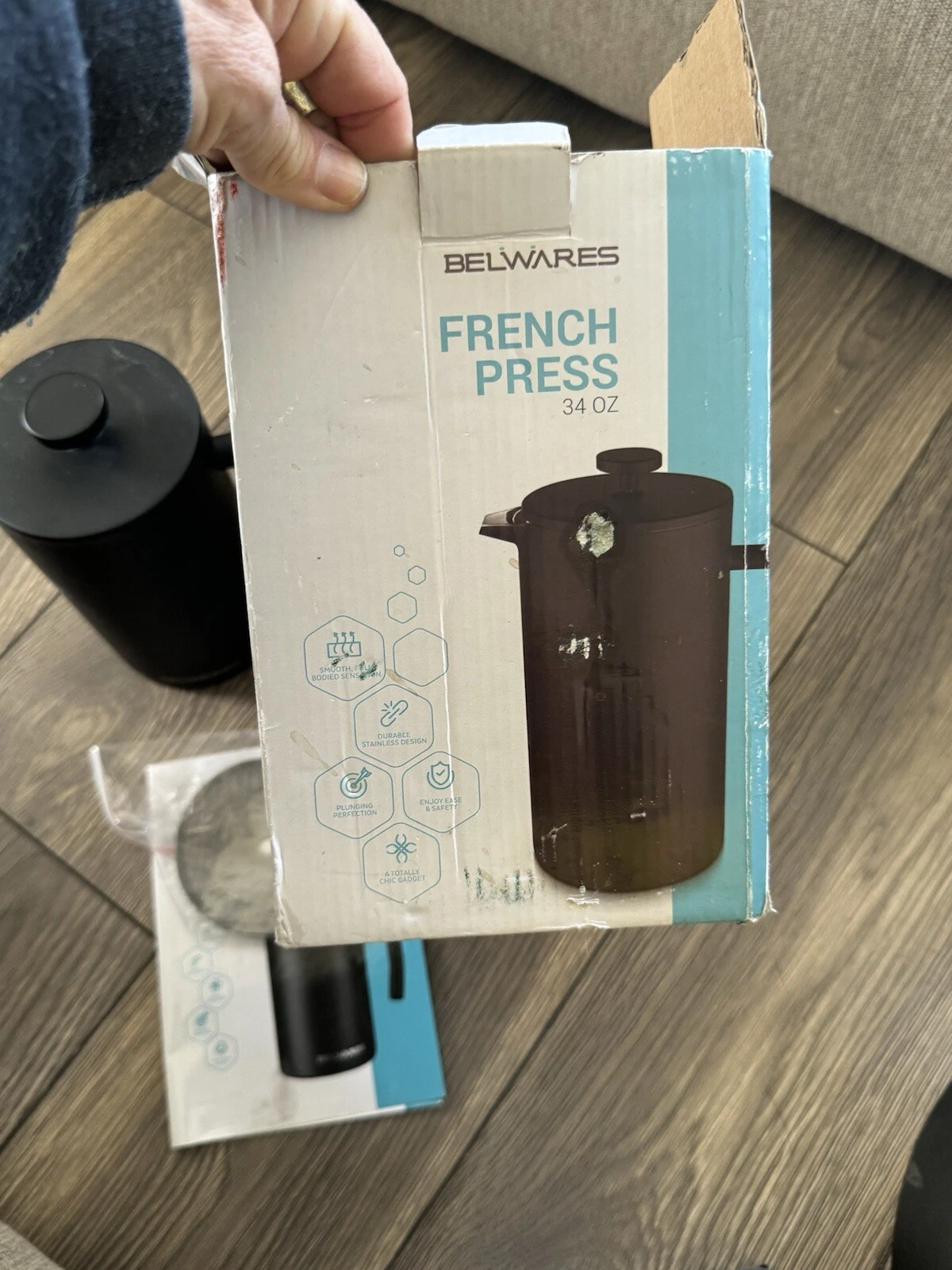 Large Belwares French Press Coffee Maker - Black Coffee Press 34 Oz