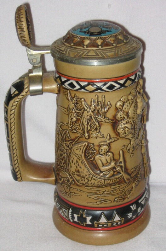 Vintage 1988 Indians of the American Frontier Ceramic Lidded Stein by Avon