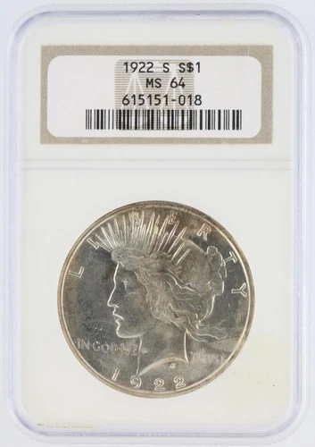 1922-S Peace Silver Dollar NGC MS64 S$1 San Francisco Minted No Reserve