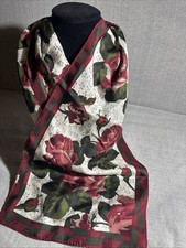 Gorgeous Burgundy Deep Red Rose Flower Floral Vera Studio Scarf Silk 50  x11  