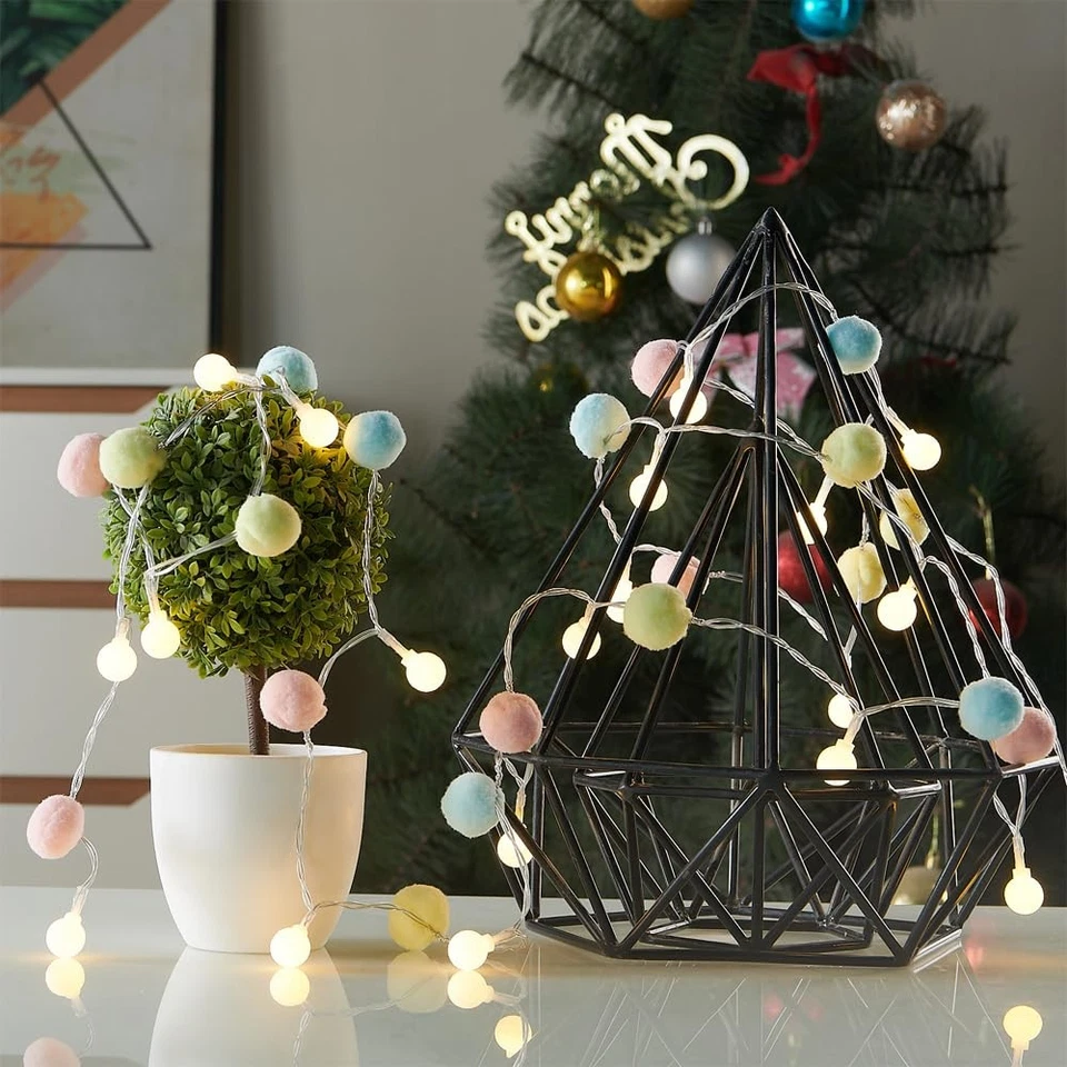 Fairy Cotton Ball String Lights 10ft 20 LED USB & Battery Powered, Warm White - Image 3 of 4