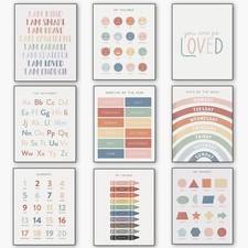 UNXIS Educational Charts Set of 9 Homeschool Supplies, Alphabet Poster, Learn...