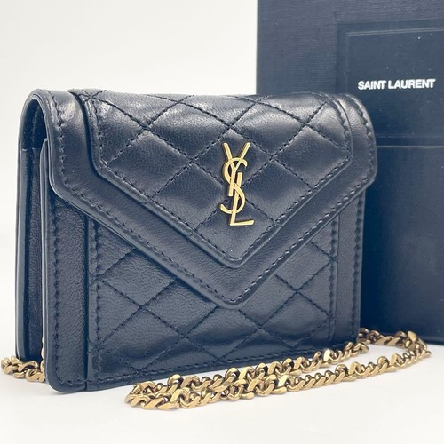 YSL Saint Laurent GABY Chain Crossbody Shoulder Bag Black Quilted Leather Logo