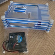 Raspberry Pi 4B Model B Clear/Blue Acrylic Case Enclosure Box  Cooling Fan