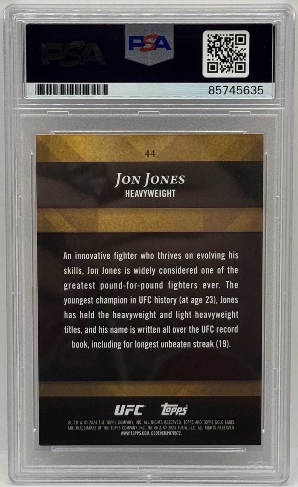 Jon Bones Jones Signed 2024 Topps Gold Label Class 2 UFC Card PSA/DNA Slabbed view 2