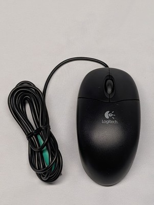 Vintage Logitech M-SBF96 Mouse Scroll Wired Optical Black 852157-A000 PS/2 PC 