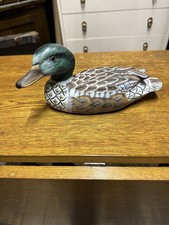 Hand Painted Wooden Mallard Duck Figurine – Decorative Bird Ornament –