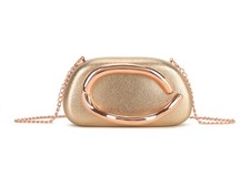 Women Rounded Faux Leather Box Clutch Bag Metallic Handle Evening Party Prom Bag