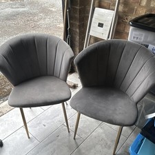 Pair of Grey Velvet Chairs with Gold Legs