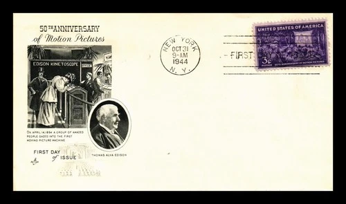 US COVER ARTCRAFT FIRST DAY OF ISSUE 50TH ANNIVERSARY OF MOTION PICTURES 1944