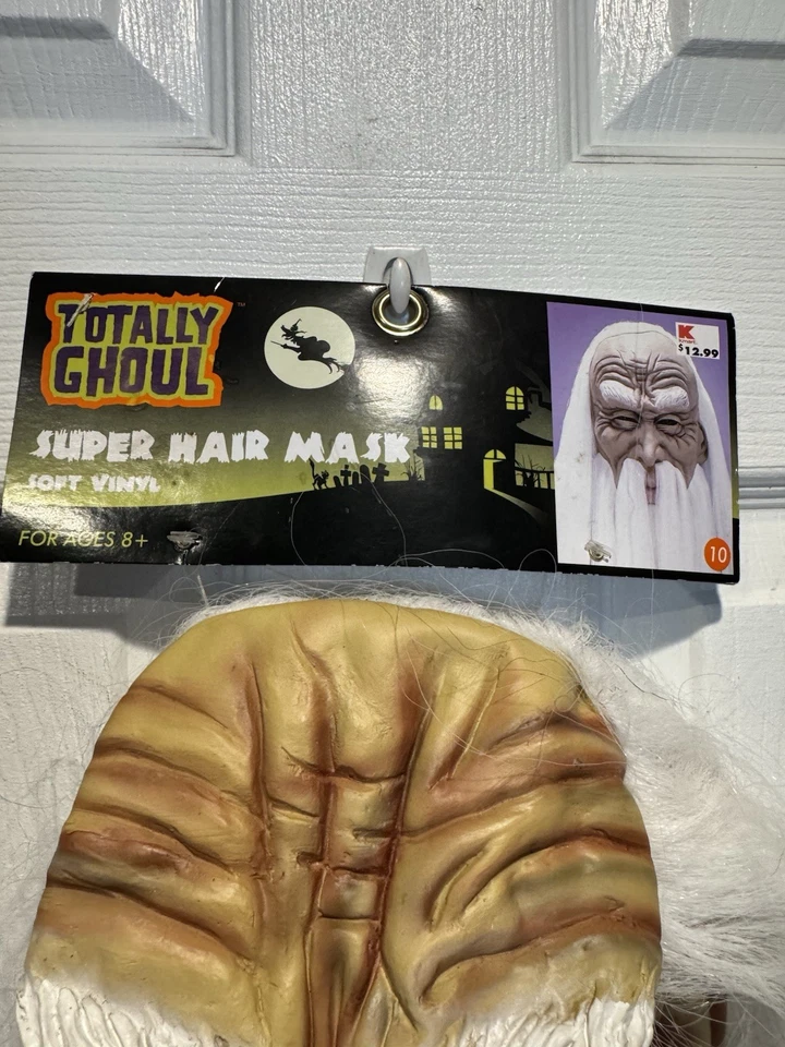 Vintage Old Man 👴 Halloween Mask With White Long Hair Beard And Pink Puffy Lips - Image 4 of 4