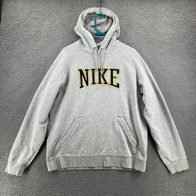 VTG 90s Nike Spellout Hoodie Grey Navy Blue Yellow XL Embroidered Swoosh READ