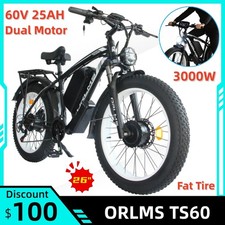 3000W Dual Motor Electric Bicycle 60V 25Ah 38MPH 26" Fat Tire E-Bike for adults