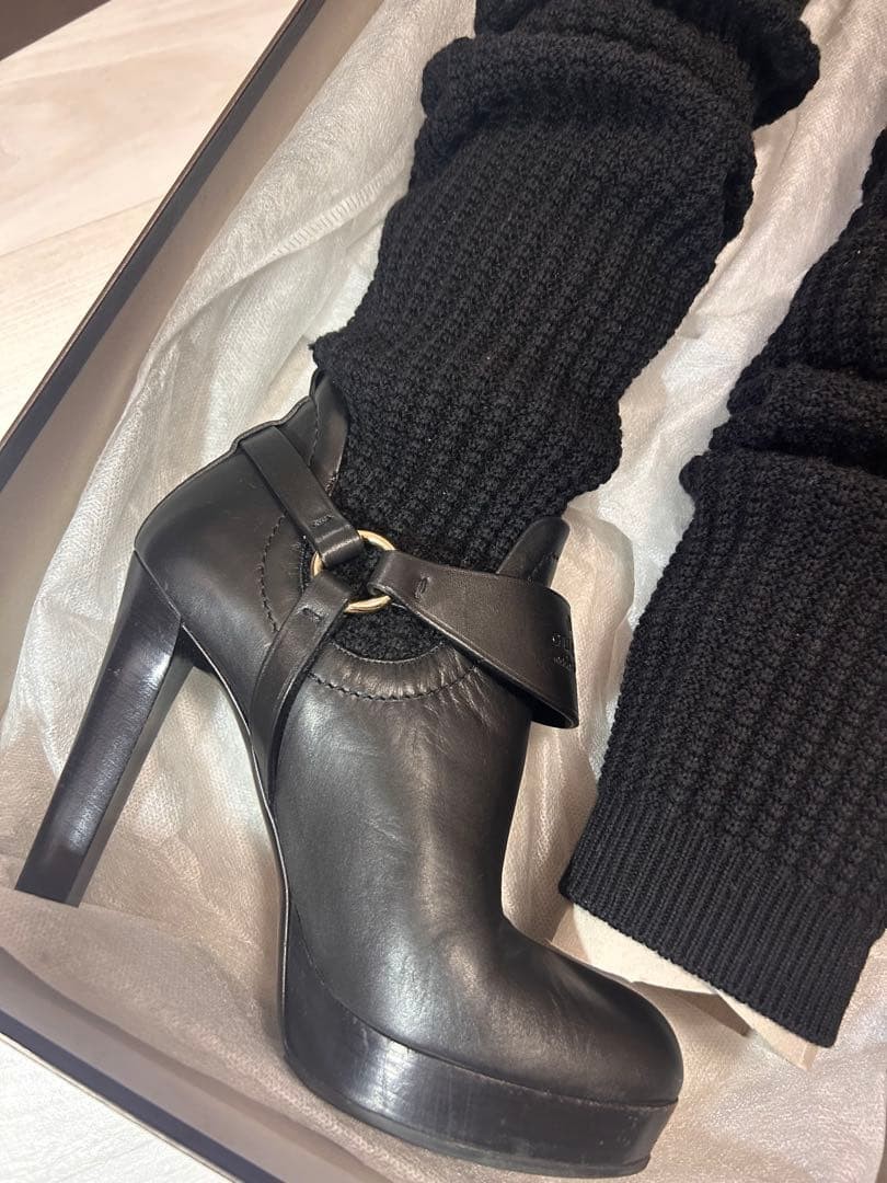 GUCCI Boots Heel Leather/knit Black EU37.5/US7.5 116449c thumbnail 22