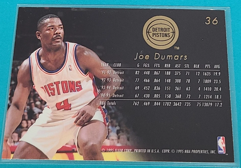 1995 Flair    #36 Joe Dumars Detroit Pistons Basketball Card Q5 - Image 2 of 2