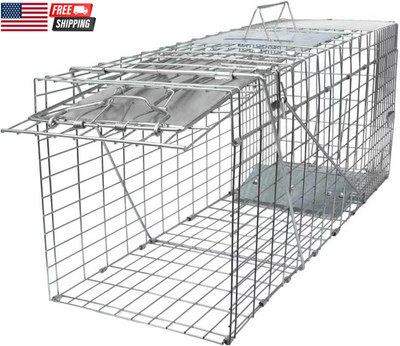32'' Live Animal Cage Trap, Heavy Duty Folding Raccoon Traps, Humane Cat Trap for