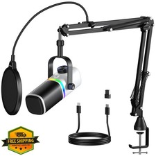 Aokeo AK-10 USB Mic, PC/PS/Phone Condenser, RGB Lighting White