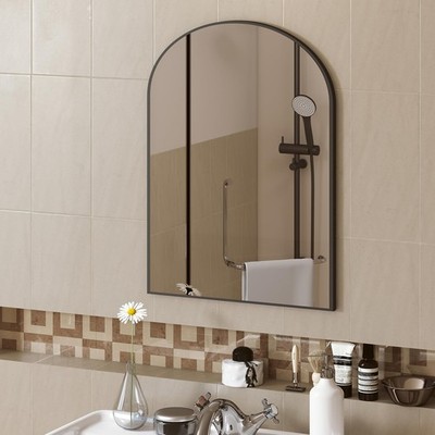 Black Metal Arch Vanity Rounded Rectangle Bathroom Mirrors for Over Sink Wall...