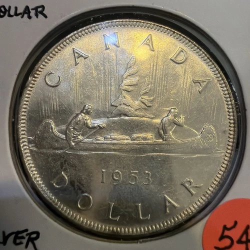 1953 Canadian Silver Dollar Coin with Elizabeth II 80% silver G011