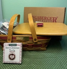 *READ* 1996 Holiday Cheer Basket Liner Protector Lid Tie-on Longaberger Set