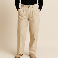 Vintage Lee Beige Pleated Twill Pants 12P 100 Cotton High Rise 90s Academia