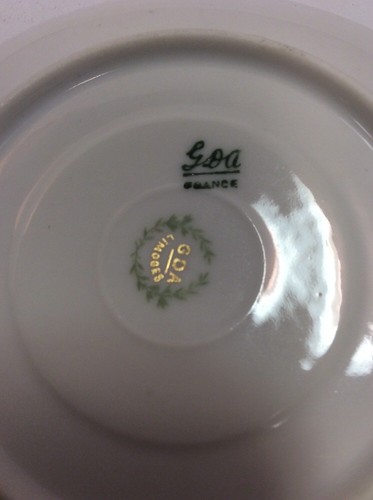 Antique GDA Limoges France 4.75" Round Saucer Rose Gold Green Geometric Pattern - Picture 4 of 12