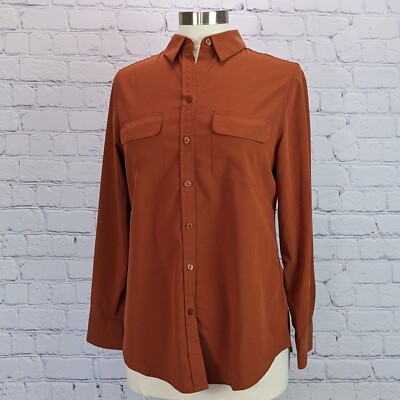 Chicos Size 0 Sz Small Dark Orange Button Front W Pockets Shirt Jacket Shacket