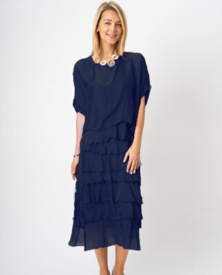 Made In Italy Navy Silk Blend Ruffle Maxi Dress Size Small | eBay Made In Italy Navy Silk Blend Ruffle Maxi Dress Size Small | eBay
