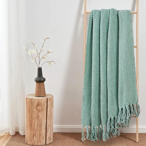 Boho Knitted Throw Blanket – Tweed Texture, Tassels, Lightweight Couch Bed Decor - Picture 242 of 337